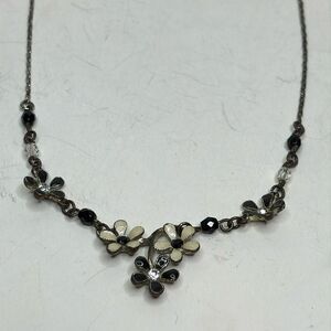 Silver Tone and black Women’s Mixed metal enamel flower dainty collar necklace